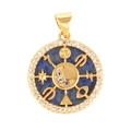 Golden sun and moon round pendant with blue lapis inlay and sparkling zircon crystals - Astrology-Lazurite