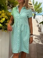 Vestido camisero verde menta con lunares y manga corta para un estilo casual de verano - S / Verde Menta