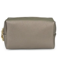 Beauty case portatile in pelle Saffiano oro champagne con doppia cerniera lampo - Piccolo / Oro Grigio