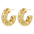Exaggerated golden C-shape earrings with hollow star patterns and a layered screw thread design - Gold Hollow Star