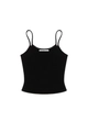 Detailed flat lay of a black slim fit camisole with thin straps and a classic U-neck design - XS / Black