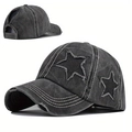 Washed charcoal baseball cap with star patch and distressed details for women - One Size(Adjustable) / Black