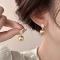 Elegant champagne gold pearl drop earrings with sparkling cubic zirconia settings for women - Champagne Gold Zircon Micro-Inlaid Round Pearl Earrings