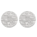 Retro round silver earrings with hammer textured crinkle pattern in stainless steel - Steel Color Hammered Round (N-843)