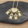 Collana famiglia placcata oro 18k con cuore e quattro figure con diamanti incastonati - 3 Ragazzi 1 Ragazza