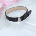 Slim black leather bracelet strap with silver metal buckle and adjustable holes - 10MM PU Leather Wristband-Black (Square Buckle)