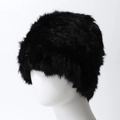 Gorro de invierno de piel de conejo para mujer, gorro de punto negro hecho a mano - Negro