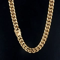 Chunky gold titanium steel Cuban link necklace with polished box clasp for men - 10mm/60cm Necklace / Gold