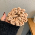 Plush chenille scrunchie in light khaki color with soft wave flower design for hair - Khaki