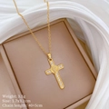 Gold cross necklace with micro-inlaid stones and Virgin Mary pendant in a jewelry box - Virgin Mary Cross Gem Style (C441)