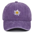 Vintage gewaschene lila Baumwoll-Basecap mit besticktem Sonnenblumen-Smiley-Motiv - Verstellbar / Lila