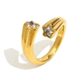 Anello aperto in acciaio inossidabile placcato oro 18K con due zirconi lucidi a stella - Oro
