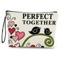 Canvas makeup bag featuring chick print and 'Perfect Together' quote with black handle - Perfect Together Style (xy-061-1) / With Strap