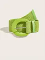 Bohemian bright green woven stretch belt for women with matching C-shaped buckle - Grass Green