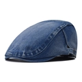 Classic washed blue denim newsboy cap with adjustable metal buckle and vintage texture - Blue Denim Texture