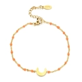 Golden stainless steel chain bracelet with crescent moon pendant and orange beads - Moon - Orange Beads