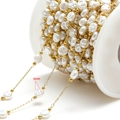 DIY jewelry chain featuring 6mm pearls and gold-plated metal beads for necklaces - 6mm Wide Irregular Round Disc Pearl