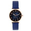 Fashionable quartz watch with deep blue dial, leaf texture and rose gold elastic band - Dark Blue