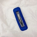 Minimalist Klein blue leather BB hair clip with fine stitching and black metal base - Blue