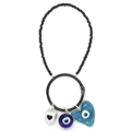 Colorful Evil Eye keychain with blue heart pendant and black beads on white background - Black Ring-Black Heart Cube
