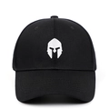 Black cotton baseball cap featuring a white Spartan warrior helmet embroidery on the front - Adjustable / Black