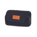 Durable black canvas waist bag for men featuring double zippers and SPORT patch - Black Horizontal 2 Layers