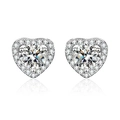 Sparkling silver heart-shaped stud earrings with halo diamond accent and bright cut stones - Heart Zirconia Stud Earrings