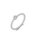 Polished S925 silver beaded ring featuring a brilliant D-color Moissanite in bezel setting - US Size 5 / Round Style (MSR0051)
