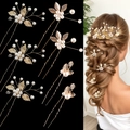 Set mit 6 goldenen Blatt-Perlen-Haarnadeln mit elegantem Styling für Brautfrisuren - 7er Set / Gold