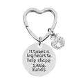 Portachiavi a cuore argento con medaglietta incisa e ciondolo a mela con strass - JSYZ004 It takes a big heart to help shape little minds / Argento
