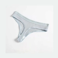 Detail view of light blue ribbed thong featuring high-elastic cotton fabric and seamless edges - Medium Blue