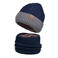 Set berretto e scaldacollo in maglia blu scuro da uomo con calda fodera in pile - Blu Notte
