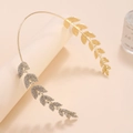 Serre-tête feuilles dorées avec strass brillants pour mariée et accessoires de mariage - Doré