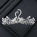 Silver crown headpiece featuring swan heart design with white pearls and rhinestones - 8# Heart Swan Rhinestone Pearl Style (Silver)