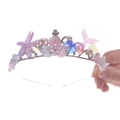 Detail of mermaid crown featuring purple starfish, pink shells, and colorful fish tail - Mermaid Headband-Iridescent Fish Tail Faux Pearl
