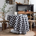 Nappe à carreaux noirs et blancs classique en lin pour tables à manger rondes de maison - Carreau tissé teint noir et blanc (Sans dentelle)