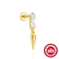S925 sterling silver gold plated flat back stud earring with emerald cut zircon and cone - Gold Style 11-Rectangle Cone