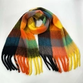 Thick colorful plaid winter scarf with fringe in yellow blue and orange shades - 2# (Rainbow Plaid)