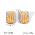 Boucles d'oreilles bicolores en acier inoxydable doré et argenté avec motif rectangulaire - Style Rectangle Ondulé (HC-E10710)