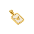 Square gold pendant with white shell inlay featuring a Taurus zodiac sign symbol - Taurus
