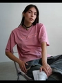 Ροζ βαμβακερό t-shirt με στρογγυλή λαιμόκοψη και τύπωμα MARQUIS σε χαλαρή γραμμή - S / Ροζ