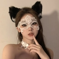 Juego de Reina de 3 Piezas (Máscara Blanca+Orejas de Gato+Gargantilla Blanca)
