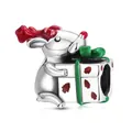 S925 sterling silver Christmas reindeer charm with red and green enamel gift box - Christmas Reindeer Gift Box