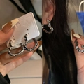 Silver textured heart hoop earrings in S925 silver finish with irregular surface - Irregular Textured Heart Earring (E2358 Silver) / 925 Silver Needle / Silver