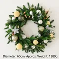 Ghirlanda natalizia 60cm con aghi di pino, fiocchi d'argento e palline di champagne - Ghirlanda di pino decorata da 60cm con ornamenti e LED