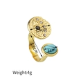 Bague ajustable dorée avec pierre turquoise et motif œil protecteur serti de gemme - Mauvais Œil Turquoise
