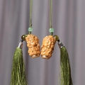 Carved wood Buddha charm with green tassel and jade-like beads for car or home decor - Tara Style - Red Dot (24) / Approx. 3.9*2.1cm / Without Scent Beads