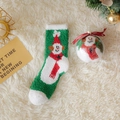 Calcetines de Navidad gruesos en forro coral verde con diseño de muñeco de nieve - Calcetines + Bola + Lazo (Sin empaquetar) / Verde Gran Muñeco de Nieve