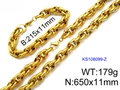 Golden chunky wheat chain set including necklace and bracelet in stainless steel - Gold (KS108099-Z)