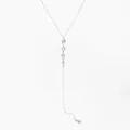 Elegant silver stainless steel Y-shaped necklace with linear cubic zirconia pendants - Silver (D1574)